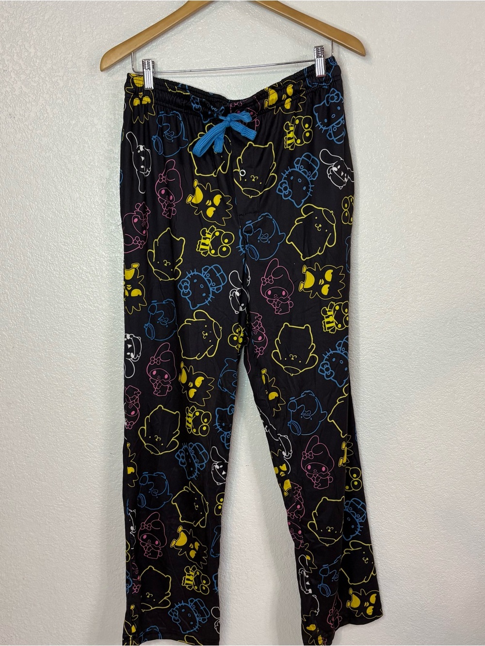 Kids Black Character Print Pajama Pants - Multicolor Drawstring